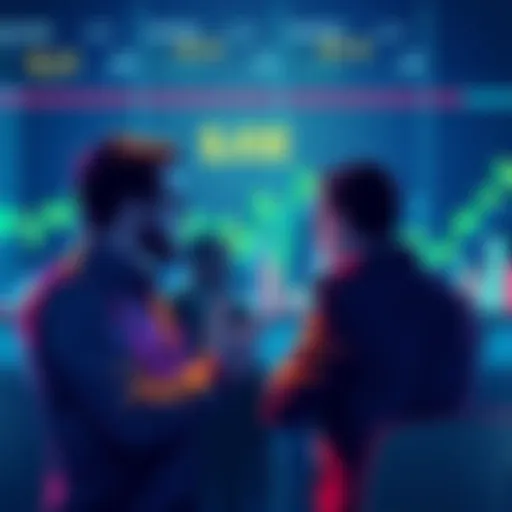 Investors discussing worries about the future of $JOE token, with graphs showing market trends in the background.