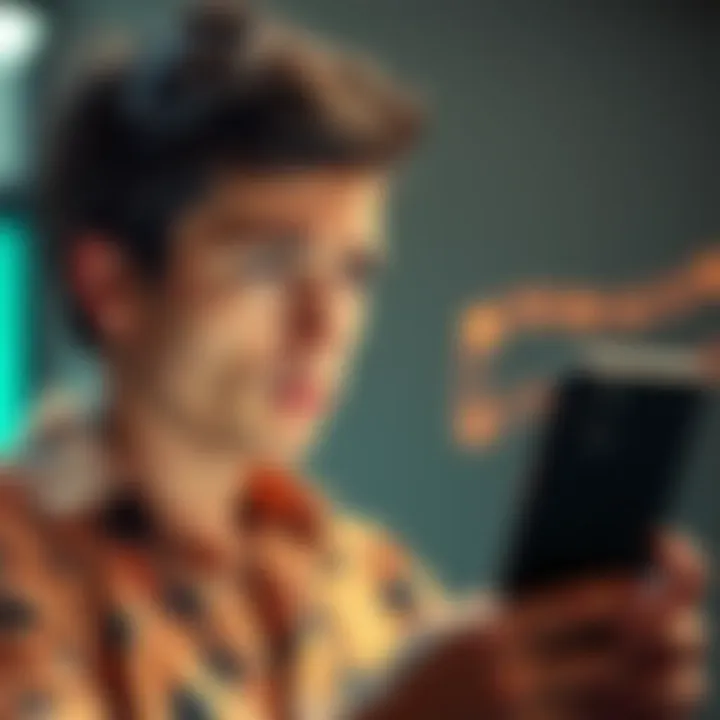 A concerned person staring at their smartphone, puzzled by unexpected app changes, with a worried expression on their face.