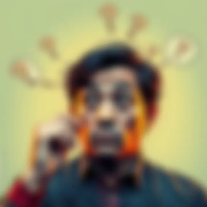 A person looking puzzled while thinking deeply, surrounded by question marks and thought bubbles.