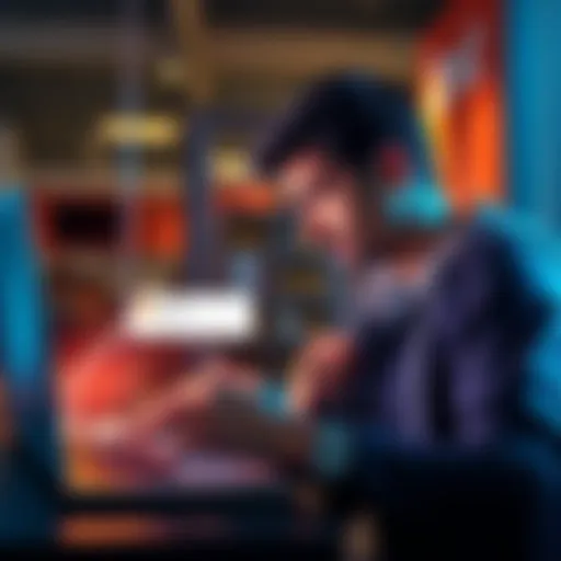 A person looking at a laptop showing a failed BTC payment on BitcoinWell while holding a Trezor wallet.