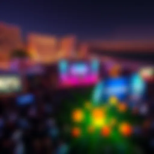 A large crowd of people gathered at Consensus 2026 in Miami Beach, with speakers on stage and crypto banners