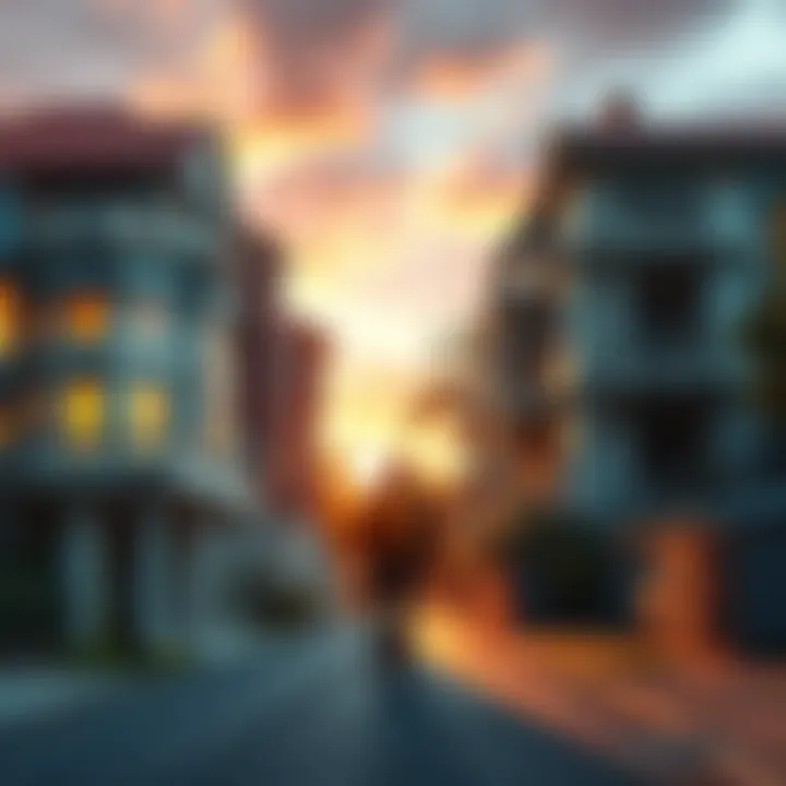 A divided street showing a luxurious home on one side and a run-down house on the other, symbolizing financial disparity.