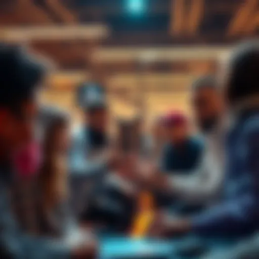 A group of diverse individuals discussing consensus mechanisms in a tech setting, showcasing their influence in decision-making processes.