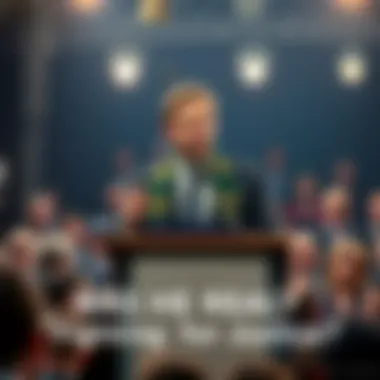 Controversial Figure in Debate A person stands confidently at a podium, addressing a crowd with a passionate expression, symbolizing their fight for justice.