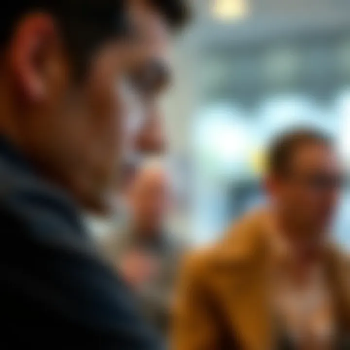 A close-up of two people engaged in conversation, one person pausing thoughtfully before replying, with a thoughtful expression