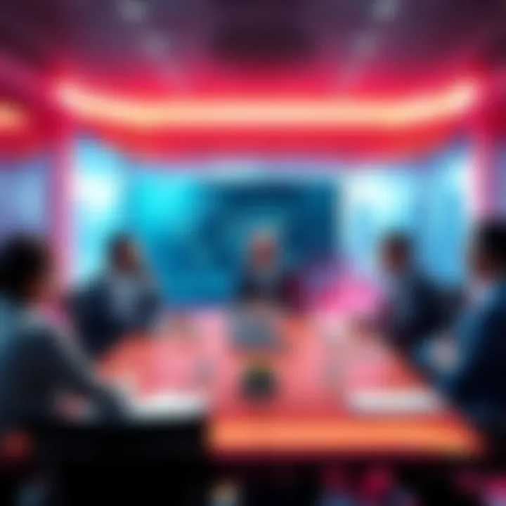 Business professionals discussing blockchain technology in a conference room