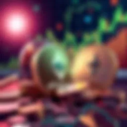 Illustration showing fake stablecoins transforming into Ethereum coins, with a backdrop of cryptocurrency symbols and graphs, highlighting the conversion process.