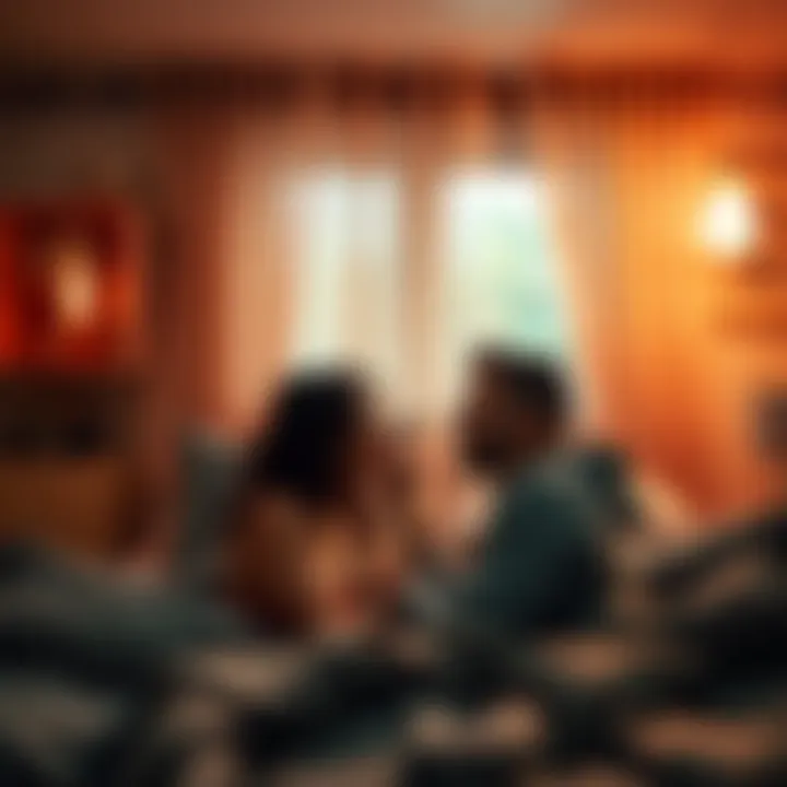 Two people sharing a relaxed and intimate moment in a cozy bedroom setting, representing confidence and comfort in their experience.