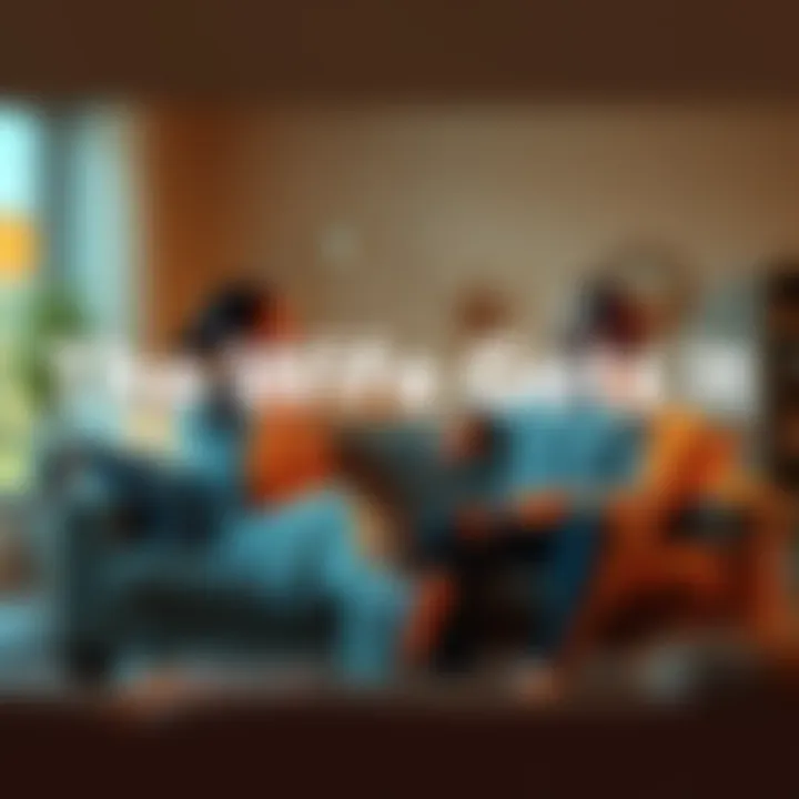 A couple sits on a couch, discussing their feelings while surrounded by a warm and inviting living room atmosphere.