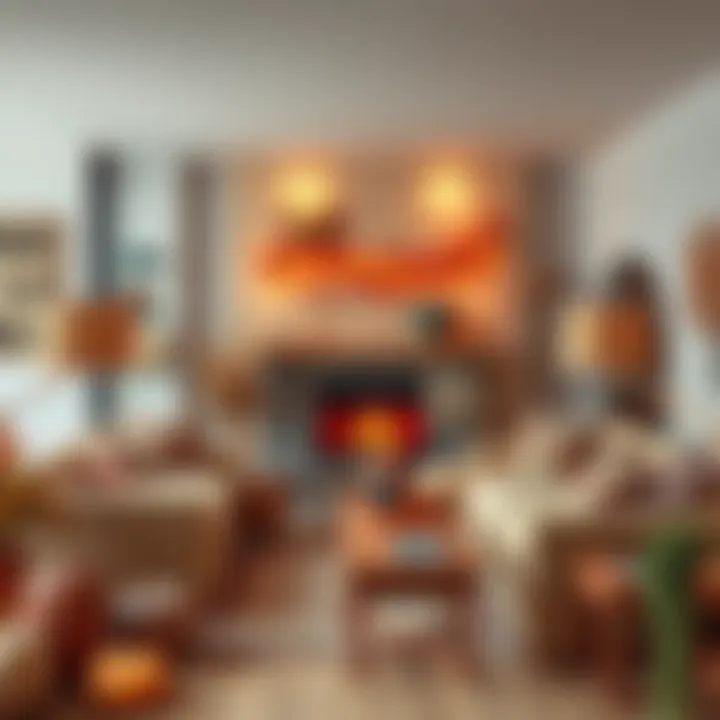 Cozy Autumn Home Decor A warm living room filled with autumn decorations like pumpkins, leaves, and cozy throws.