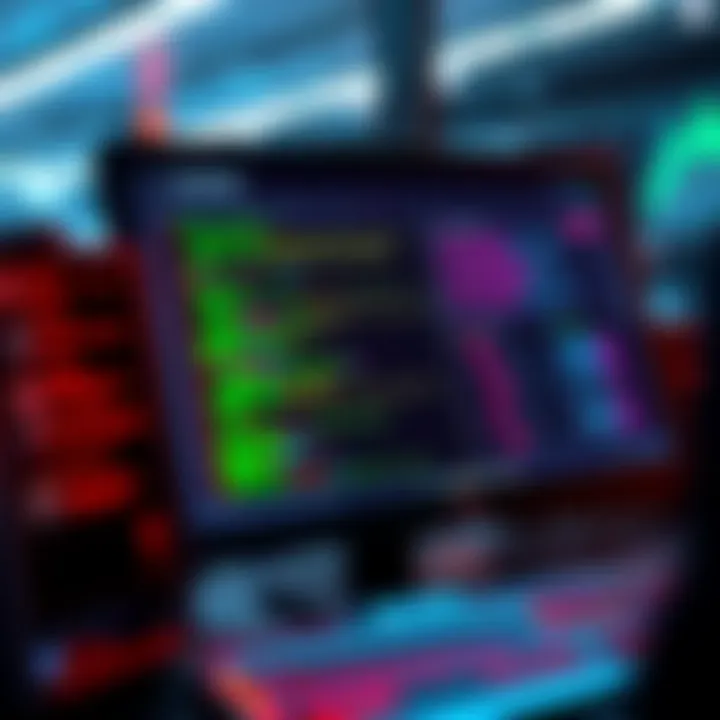 A graphic showing a computer screen with mining software and code snippets, highlighting the RCE vulnerability and mining activity
