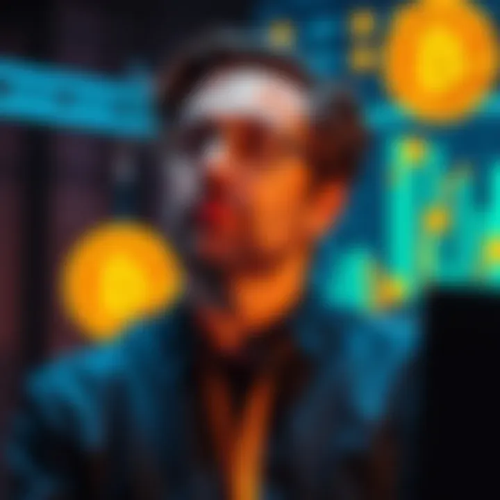 Craig Wright stands next to a computer with Bitcoin symbols in the background, reflecting on his claim as Satoshi Nakamoto.