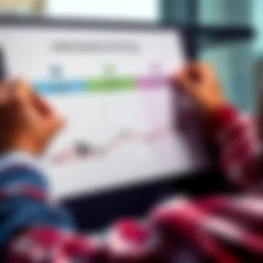 Credit Ratings Explained A person comparing grades on a chart showing B- credit rating and academic performance, highlighting the differences between financial and academic evaluations.