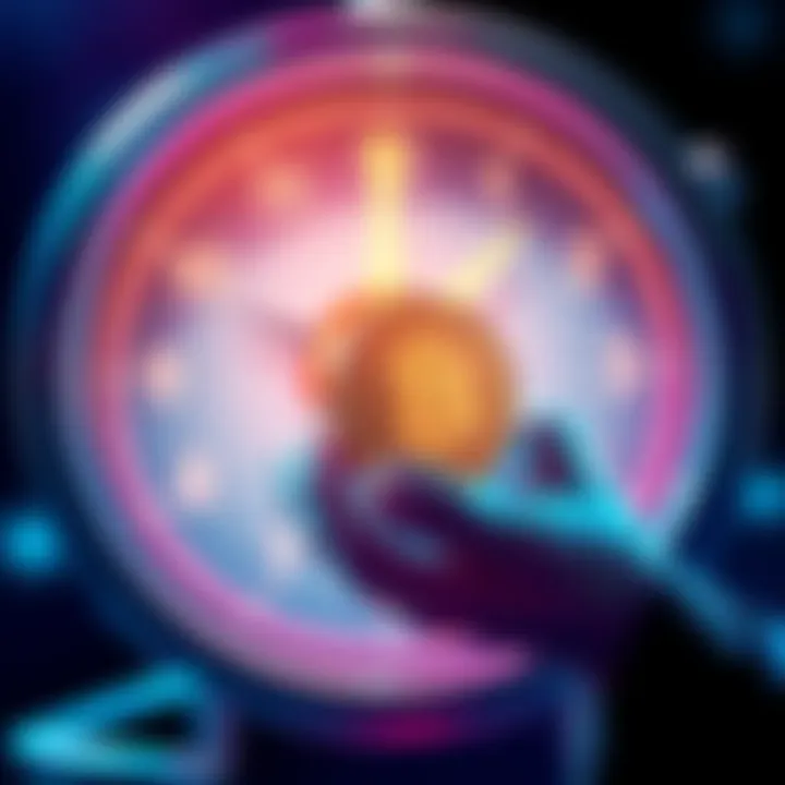 Person holding 140,000 CRO coins, weighing options between locking them up for 15% return or staking for Icy White, with a deadline clock in the background.