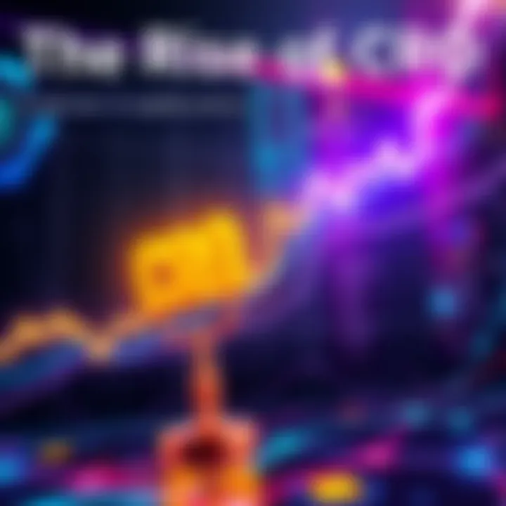 A digital graph illustrating the surging value of CRO with bright colors and futuristic design.