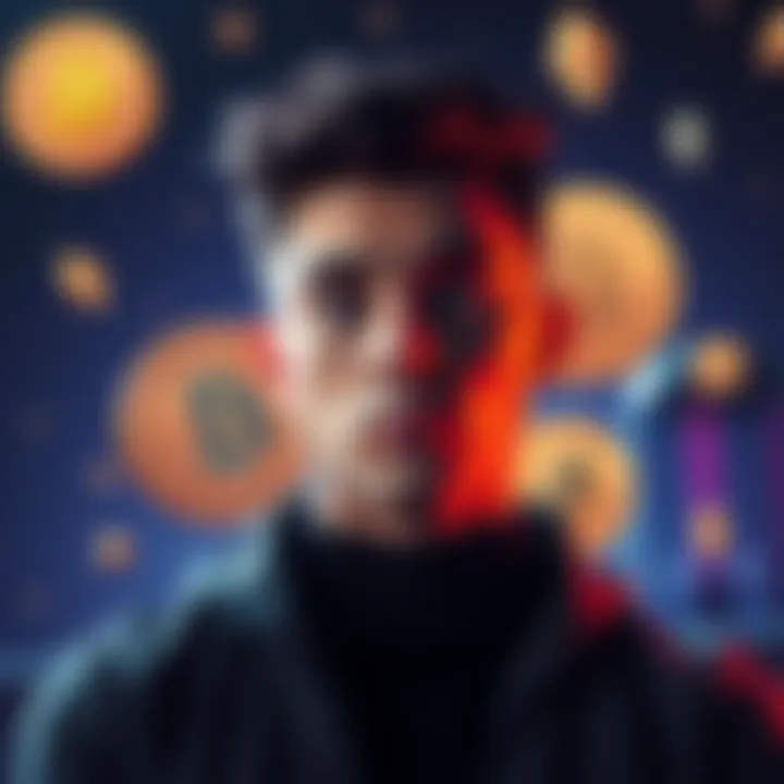 Crypto-Backed Loans Concept A person considering crypto-backed loans instead of selling cryptocurrency for cash, with Bitcoin and Ethereum symbols around them.