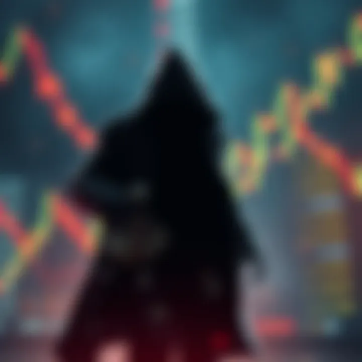 Crypto Collapse: Insiders on the Run A shadowy figure disappearing with cash amid a backdrop of falling cryptocurrency charts