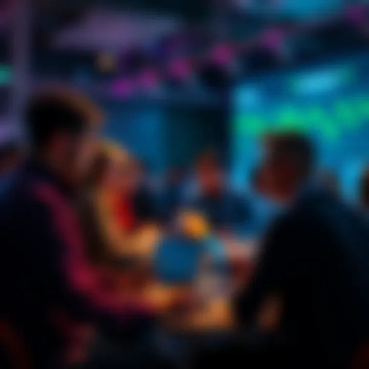 Crypto Discussion Forum A group of people engaged in a lively discussion about cryptocurrency at a forum. They're sharing insights with laptops and phones in hand, with charts and graphs visible on their devices.