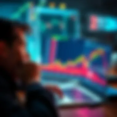 A person looking at a chart on a laptop, showing fluctuating cryptocurrency prices, displaying a mixture of concern and hope.