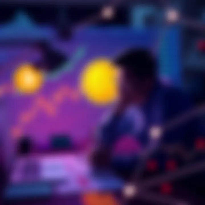 A person contemplating between Bitcoin and liquidity pools with charts and graphs on a desk