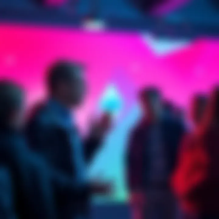 A crypto investor confidently discussing Ethereum's potential with a group of young critics, showcasing a blend of enthusiasm and skepticism.