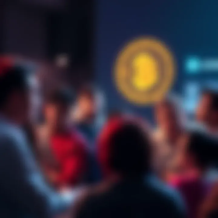 Group of diverse individuals expressing different opinions about cryptocurrency during a discussion