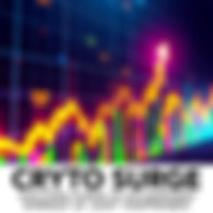 Graph showing rising cryptocurrency prices with vibrant colors and an upward trend line.