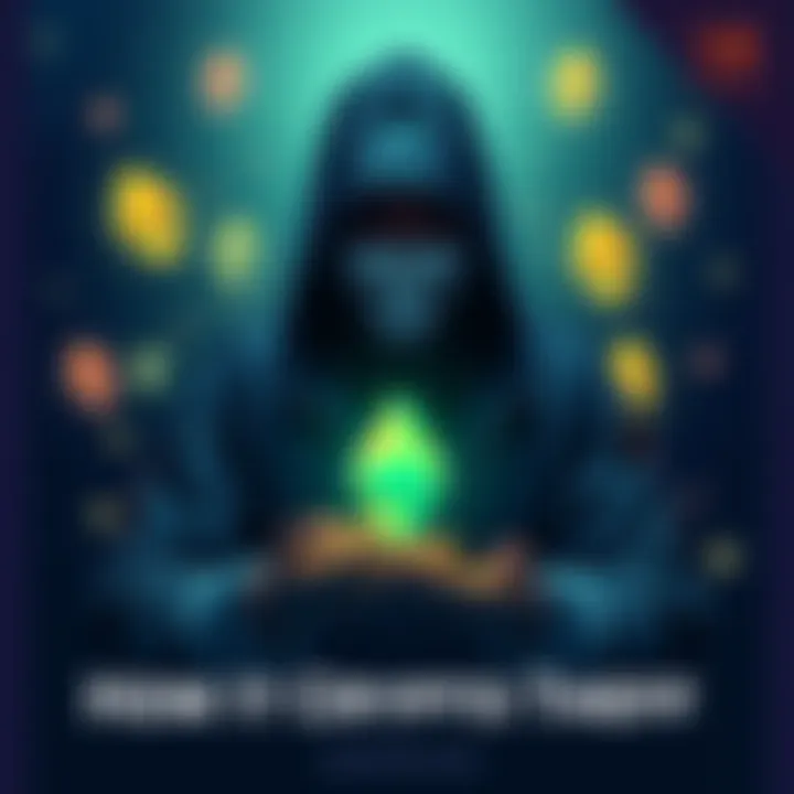 A graphic showing a hacker stealing cryptocurrency with symbols of Ethereum in the background.