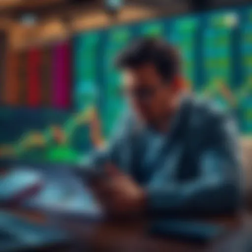 A worried investor looking at declining cryptocurrency charts with retirement funds documents on the table