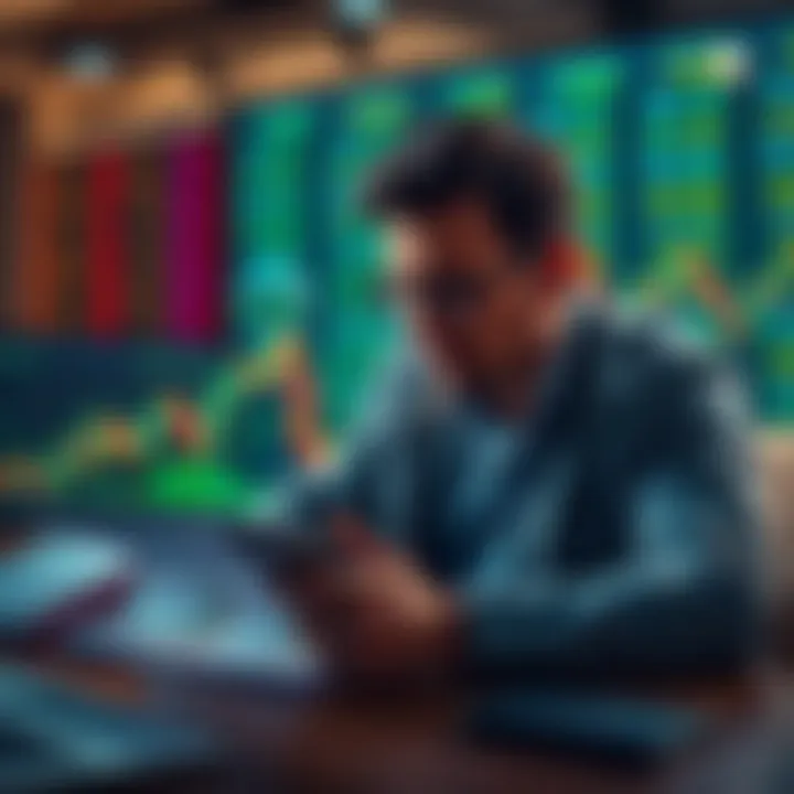 A worried investor looking at declining cryptocurrency charts with retirement funds documents on the table