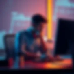 A person sitting at a computer, looking frustrated while attempting to close their Crypto.com account after a significant loss in CRO value.