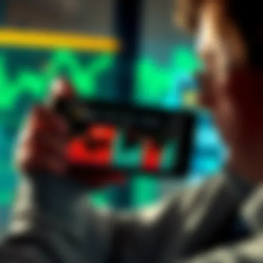 A person holding a smartphone displaying cryptocurrency charts, with a worried expression, symbolizing the pressure to disclose account information to tax officials.