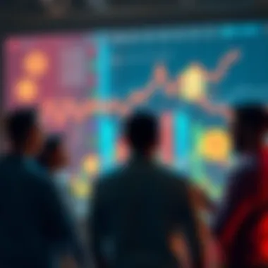 People discussing potential triggers for cryptocurrency adoption, with charts and digital currency symbols in the background.