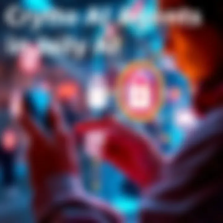 A person using a smartphone to interact with a crypto AI agent, with digital elements representing security and wallet connections in the background.