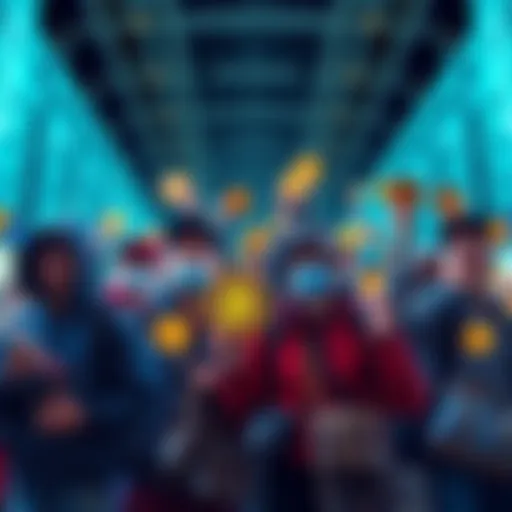 A group of diverse crypto bags holders getting ready for a surge in Bitcoin prices, showing excitement and anticipation with digital assets in hand.