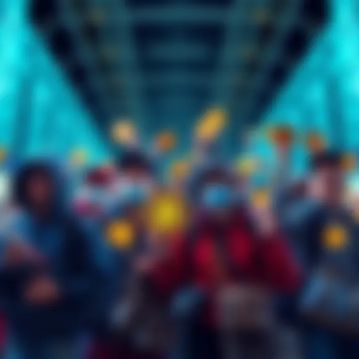 A group of diverse crypto bags holders getting ready for a surge in Bitcoin prices, showing excitement and anticipation with digital assets in hand.
