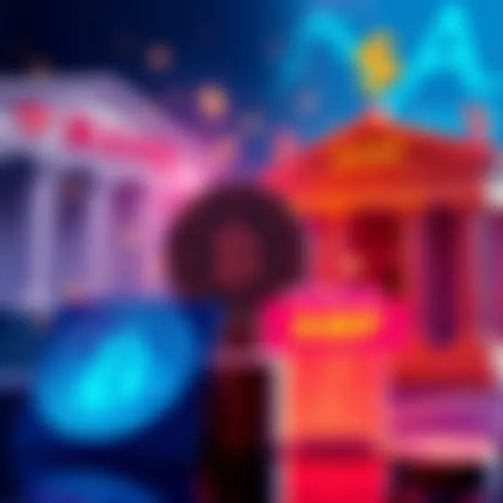 A visual representation of stablecoins contrasting with traditional bank symbols, showcasing the tension between new and old financial systems.