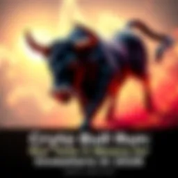 A graph showing rising cryptocurrency prices with a bull symbolizing market growth.