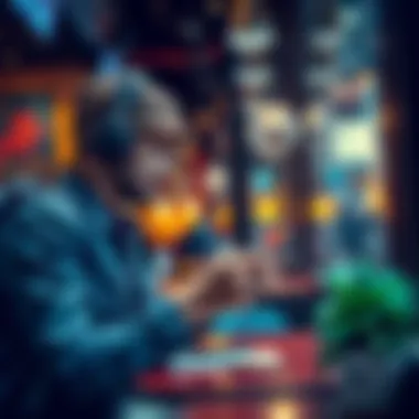 A traveler using a cryptocurrency card at a cafe abroad, showcasing a smooth transaction experience.