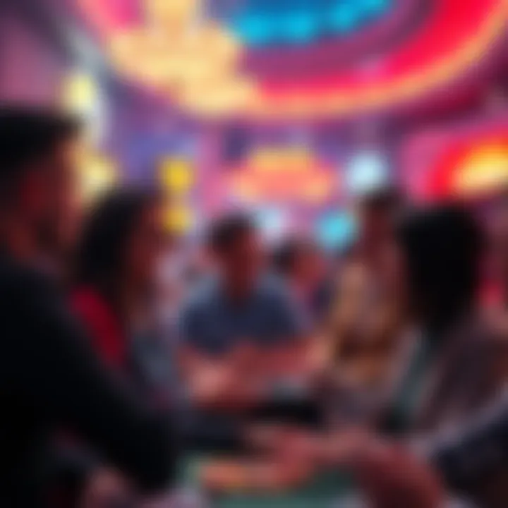 A group of people sharing experiences about crypto casinos, discussing platforms and transactions in a lively setting.
