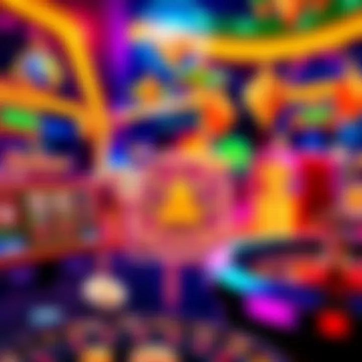 A vibrant scene showing various crypto casino games like slots and roulette with symbols of Solana currency