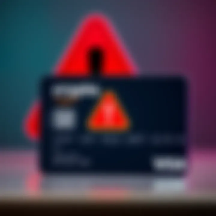 A Crypto.com Visa card displayed alongside a red warning sign, symbolizing the risks of online scams.