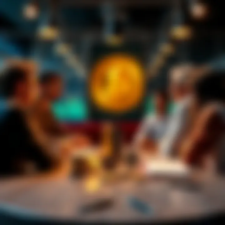 A group of people sharing experiences about creating their own cryptocurrencies at a round table