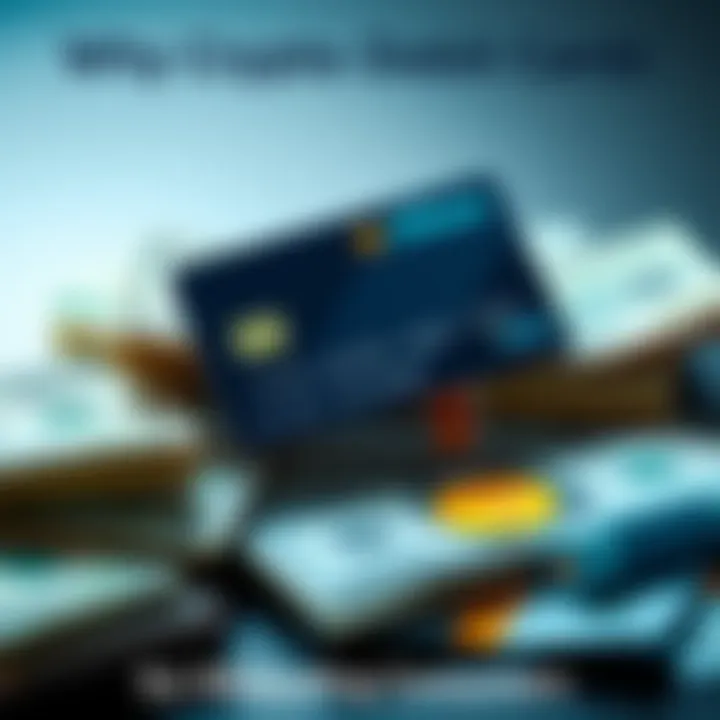 Crypto debit card and cash A crypto debit card next to piles of cash, highlighting the conversion from cryptocurrency to fiat currency.
