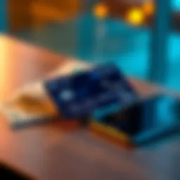 A crypto debit card lying on a table next to cash and a smartphone, symbolizing easy spending with low fees.