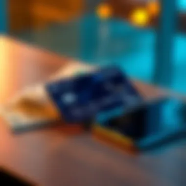 A crypto debit card lying on a table next to cash and a smartphone, symbolizing easy spending with low fees.