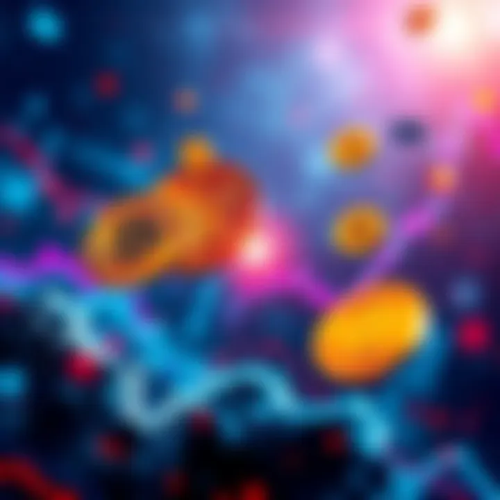 An abstract representation of cryptocurrencies breaking free from stock market trends, symbolizing independence and growth.