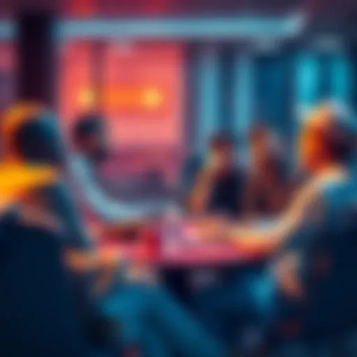 A group of people talking about cryptocurrency trading tips and sharing insights in a casual setting.