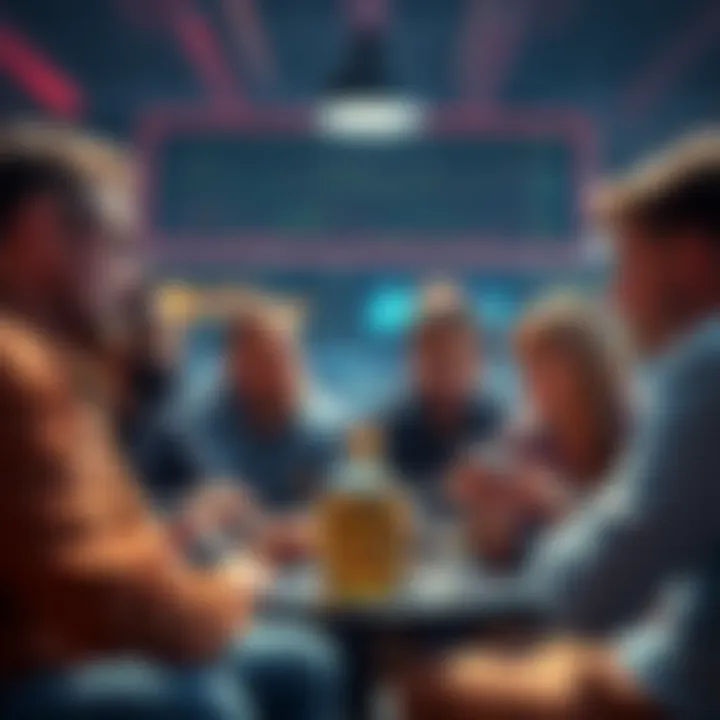 A diverse group of people discussing cryptocurrency trends and warnings in a casual setting.