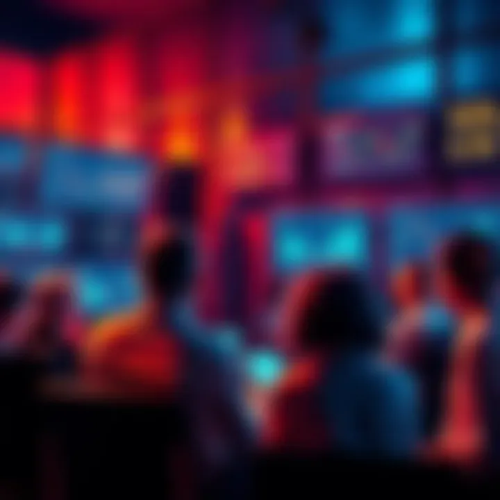 A group of people discussing cryptocurrency with charts and safety tips displayed on screens.